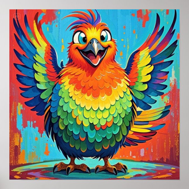 Poster Abstrato de arte colorida de pássaro (Frente)
