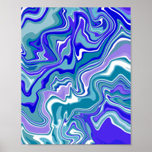 Poster Abstrato de Arte de Fluido Azul Profundo