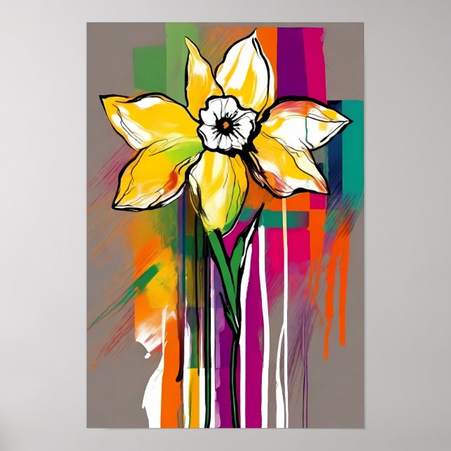 Poster Abstrato de Arte Floral Colorida Daffodil (Frente)