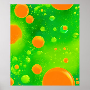 Poster Abstrato de Arte Laranja e Bolha Verde