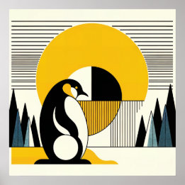 Poster Abstrato de Arte Sunshine, Pinguim Negro Amarelo