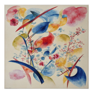 Pôster Abstrato de arte vermelha, azul, verde e amarela