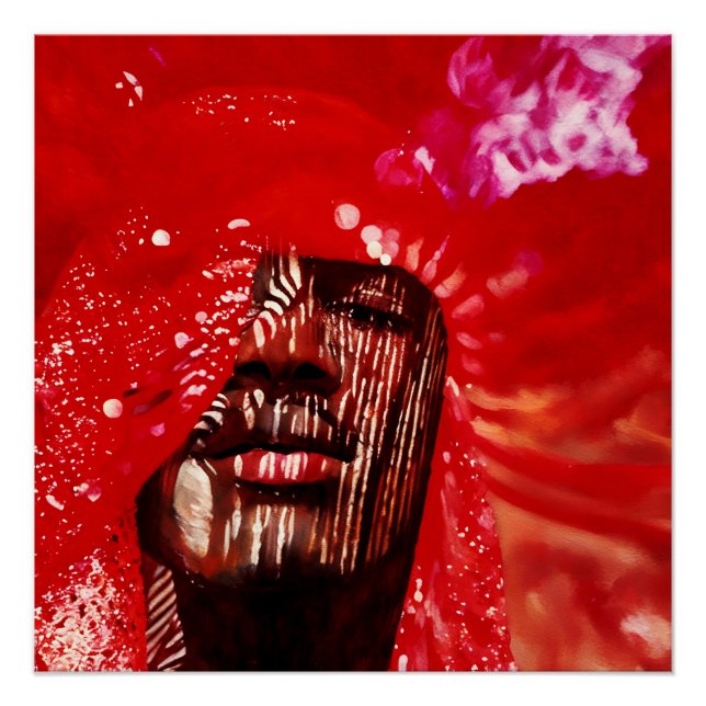 Pôster Abstrato de arte vibrante com vermelho escuro (Frente)