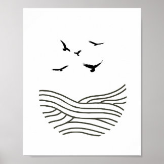 Poster Abstrato de aves de tinta minimalistaArte a preto