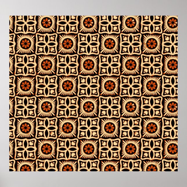 Poster Abstrato de batik, padrão têxtil sem costura. (Frente)