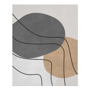 Pôster Abstrato de Carvão e Bege com Linhas Finas