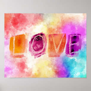 Poster Abstrato de cor moderna com amor em aquarela