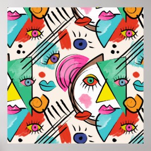 Poster Abstrato de Cubismo Moderno Artsy Enfrenta Arte