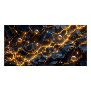 Pôster Abstrato de energia elétrica com raios Ouro