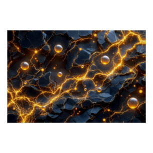 Pôster Abstrato de energia elétrica com raios Ouro