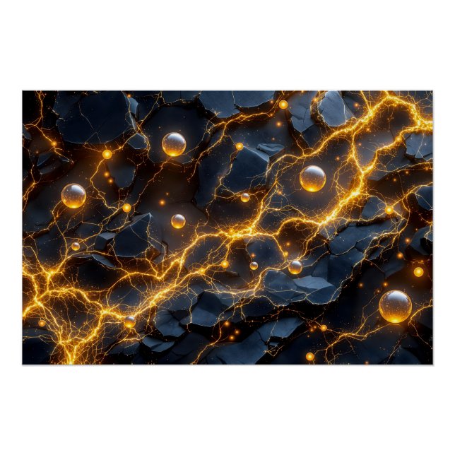 Pôster Abstrato de energia elétrica com raios Ouro (Frente)