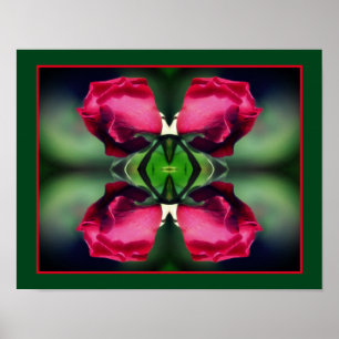 Poster Abstrato de Espelhamento do Rosebud Vermelho