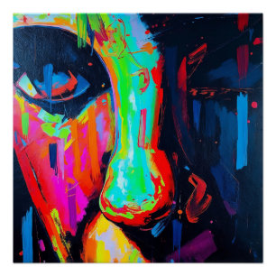 Pôster Abstrato de Expressão vívida neon face com Trabalh