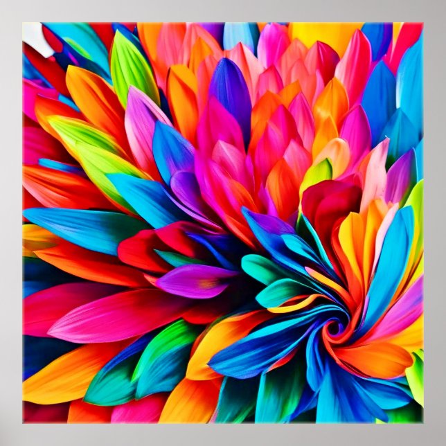 Poster Abstrato de Flor Arco-Íris Vibrante (Frente)