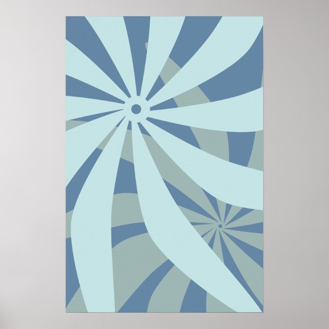 Poster Abstrato de Flor Azul Retroativo (Frente)