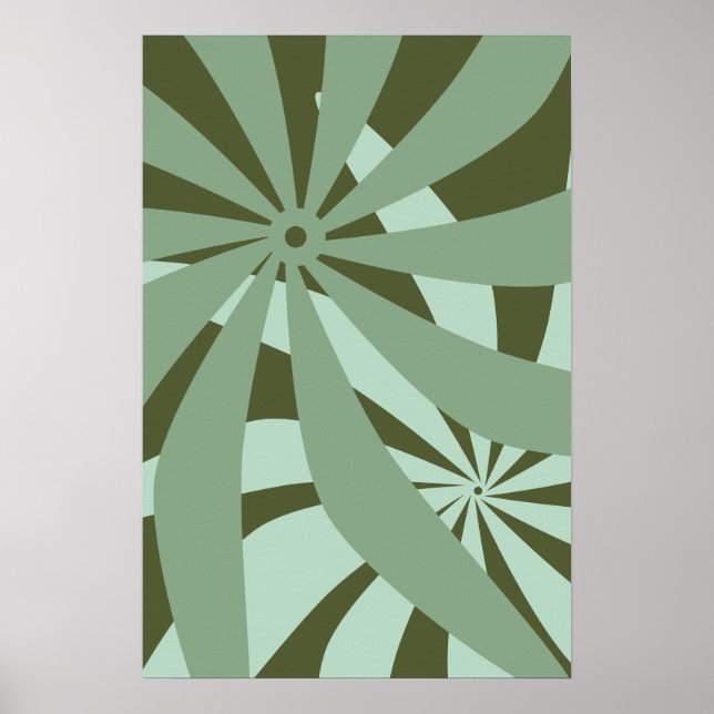 Poster Abstrato de Flor Verde Retroativo (Frente)