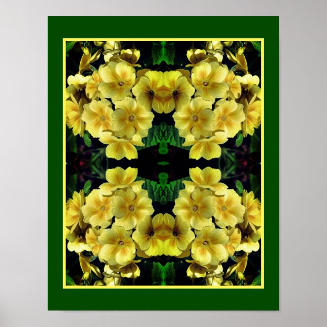 Poster Abstrato de Flores de Primrose Amarela (Frente)