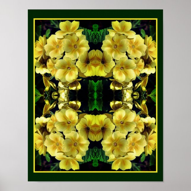 Poster Abstrato de Flores de Primrose Amarela (Frente)