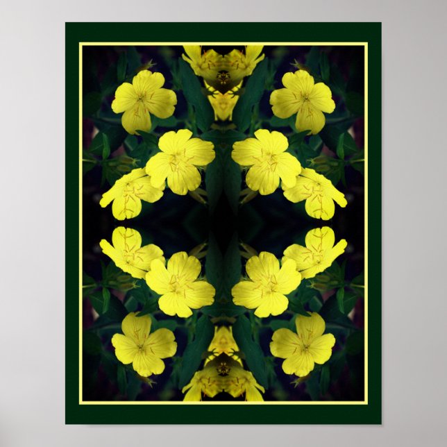 Poster Abstrato de Flores de Primrose Amarela (Frente)