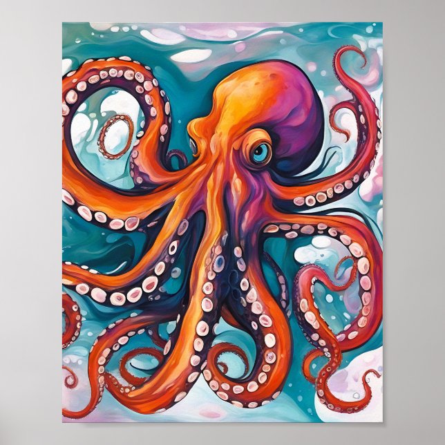 Poster Abstrato de Fluid Art Octopus (Frente)