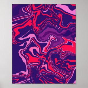 Poster Abstrato de Fluido Arte em Vermelho, rosa e Roxo