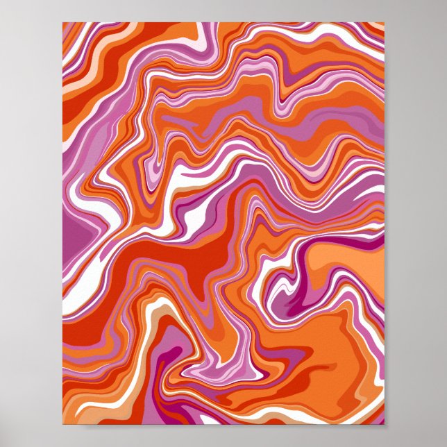 Poster Abstrato de Fluxo de Matizes Laranja e Roxo (Frente)