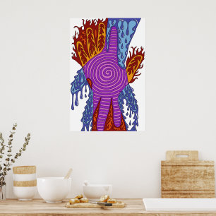 Poster Abstrato de Fogo e Lava-Água