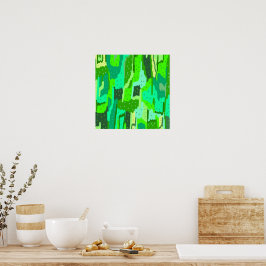 Poster Abstrato de Folhagem Verde