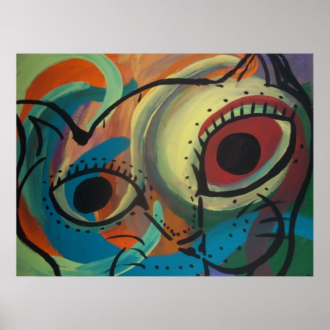 Poster Abstrato de Gato Colorido (Frente)