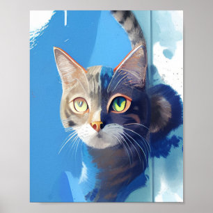 Poster Abstrato de gato curioso do azul