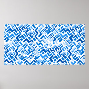 Poster Abstrato de linha de aquarela e padrão de faixas