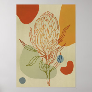 Poster Abstrato de Linha de Protea Formas Botânicas Tren