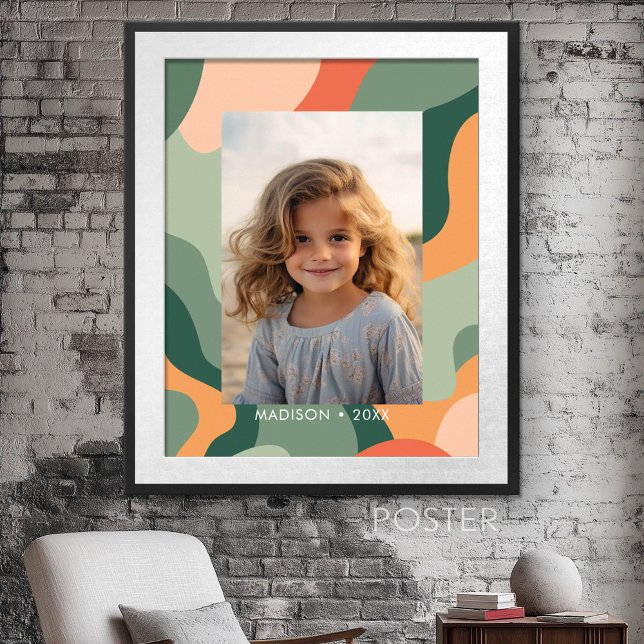 Poster Abstrato de Linha Orgânica - 1 Foto Jade Tangerine (Photo Collage Wall Art - personalize your own design)