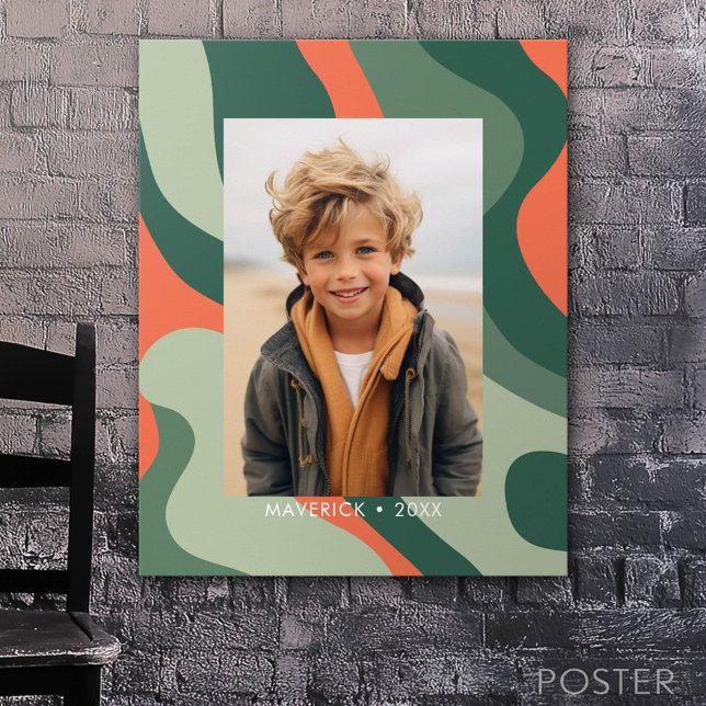 Poster Abstrato de Linha Orgânica - 1 Foto Jade Tangerine (Custom Poster)