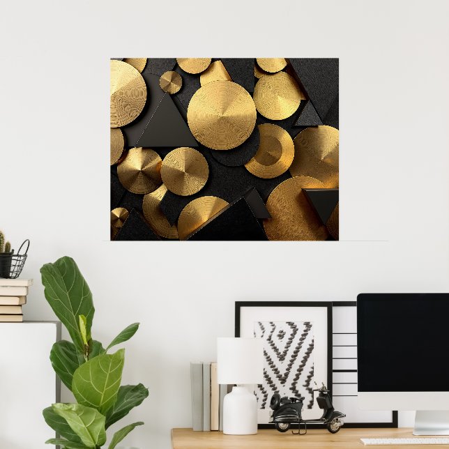 Poster Abstrato de luxo geométrico de ouro (Escritório em casa)