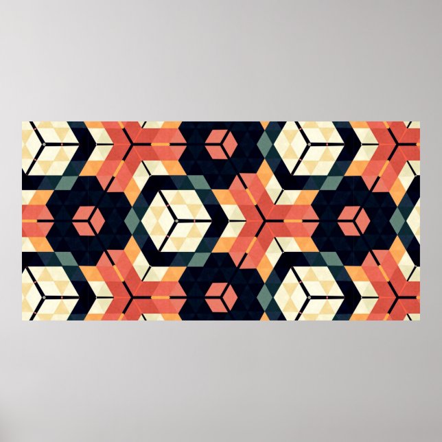 Poster Abstrato de marinheiros geométricos quadrados hexá (Frente)