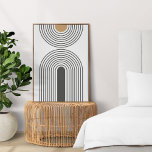 Poster Abstrato de meio século Geométrico Minimalista Mod<br><div class="desc">Um abstrato minimalista moderno,  com um design geométrico de meio século a preto e dourado sobre fundo branco. O acessório perfeito para uma casa moderna.</div>