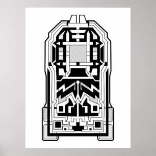 Poster Abstrato de Monólito Geométrico Preto e Branco