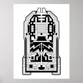 Poster Abstrato de Monólito Geométrico Preto e Branco