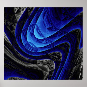 Poster Abstrato de onda azul, fundo de arte digital.