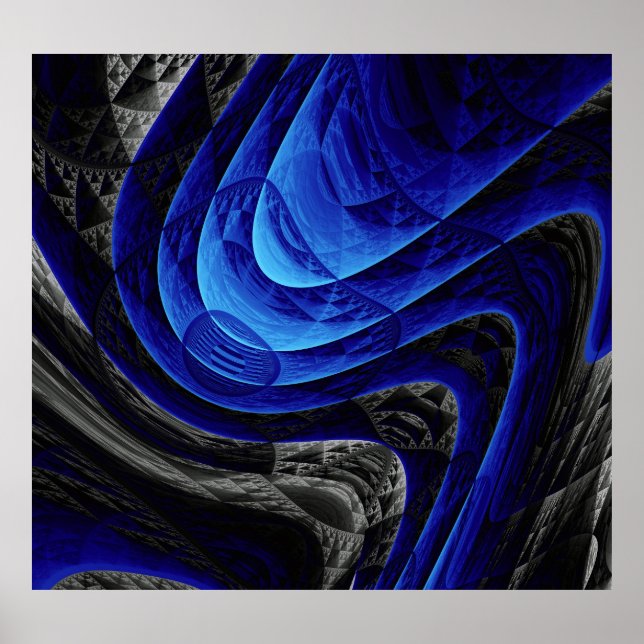 Poster Abstrato de onda azul, fundo de arte digital. (Frente)