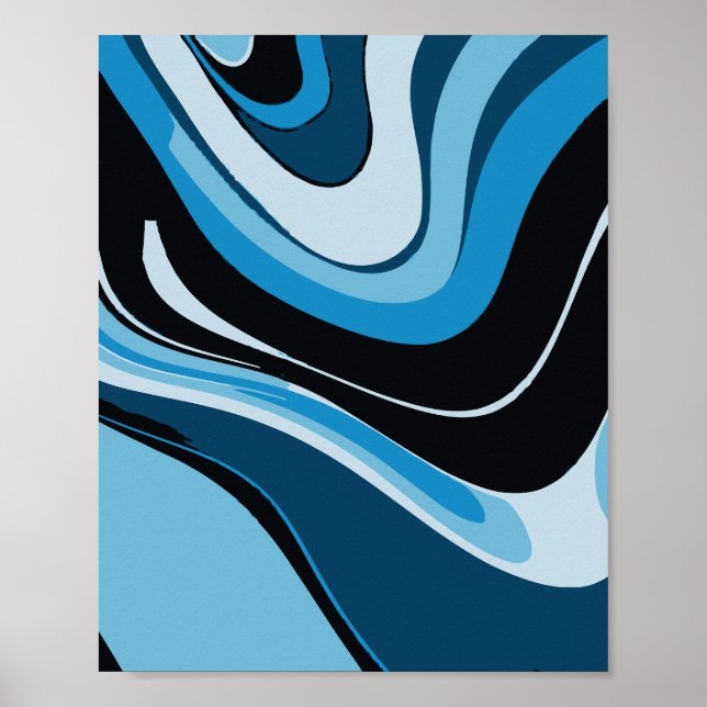 Poster Abstrato de Ondas Azuis (Frente)