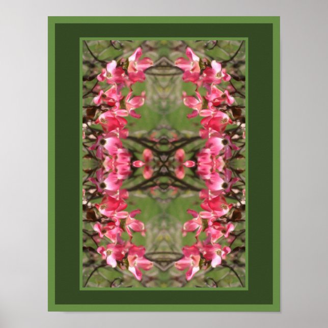 Poster Abstrato de pintura de flores de madeira rosa (Frente)