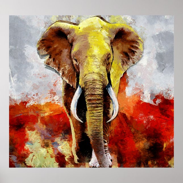 Poster Abstrato de pintura de óleo de elefante moderno (Frente)