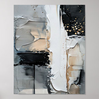 Poster Abstrato de pintura em preto, branco e Dourado
