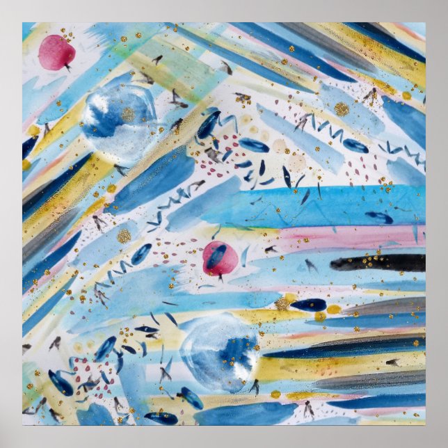 Pôster Abstrato de pintura manual por aquarelas (Frente)