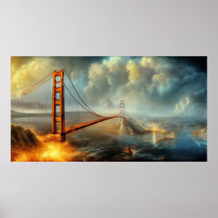 Poster abstrato de ponte de porta de Ouro com pequ