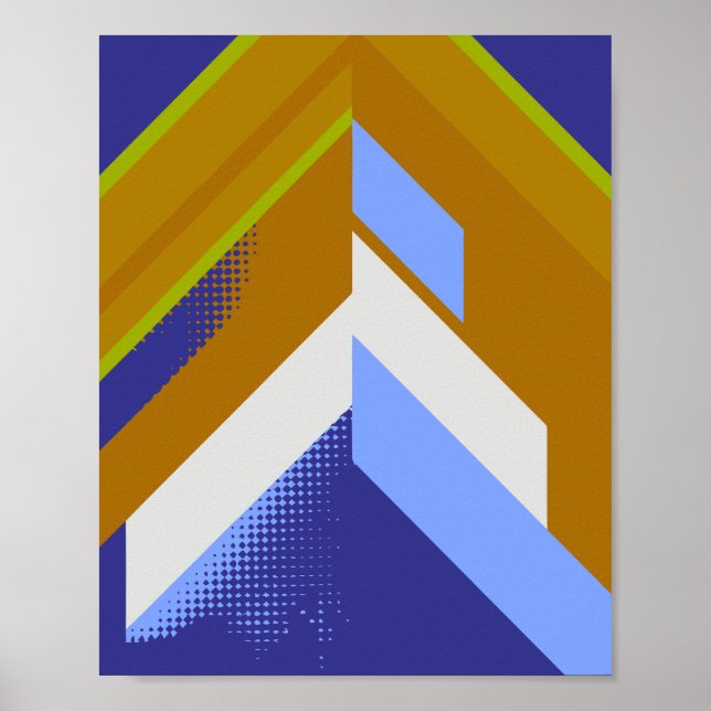 Poster Abstrato de Seta Geométrica Negrito em Azul e Lara (Frente)