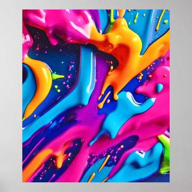 Poster Abstrato de Splatter de Tinta Neon Vibrante (Frente)