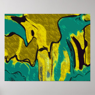 Pôster Abstrato de Teal Amarelo da Mostarda